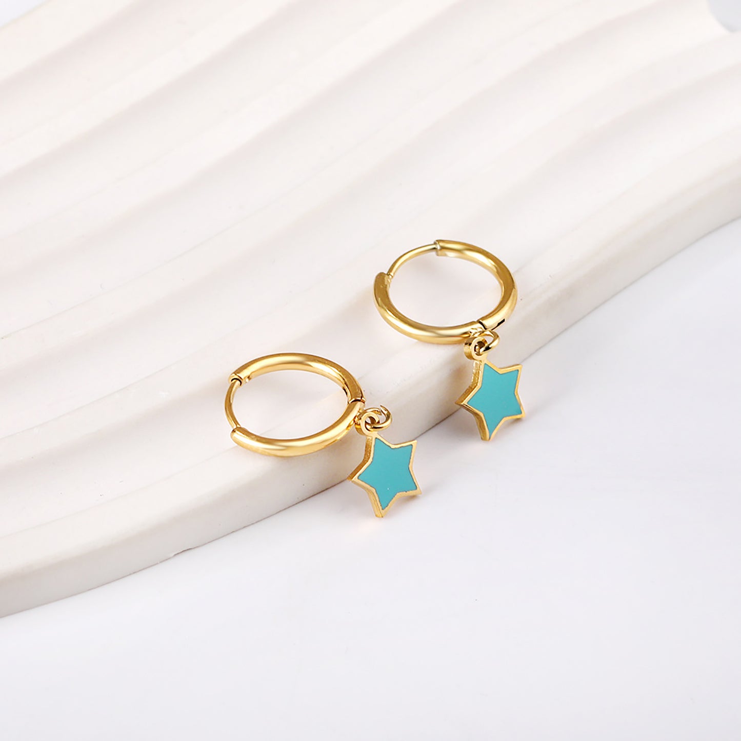 Wholesale Stainless Steel Circle with Blue Star Hoop Earrings