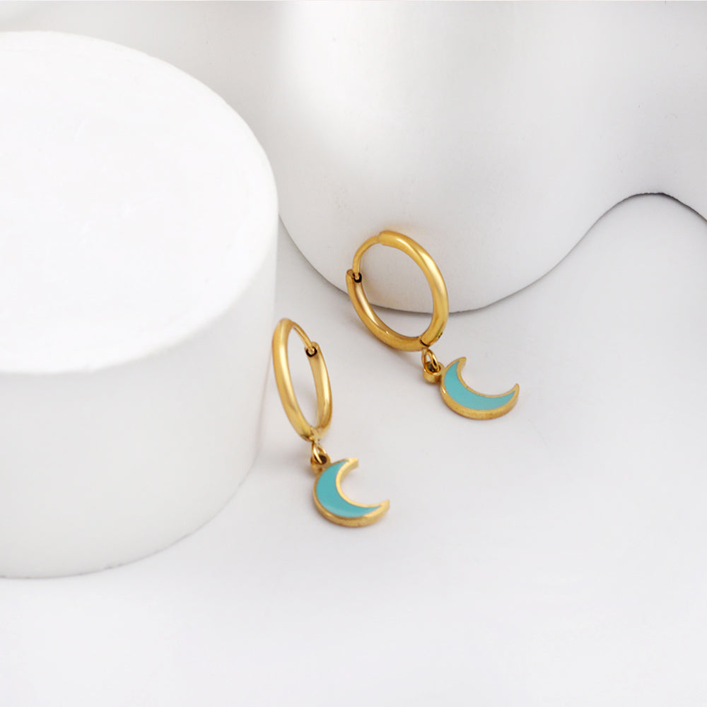 Wholesale 18K Gold Moon - blue Hoop Earrings Mysterious Style