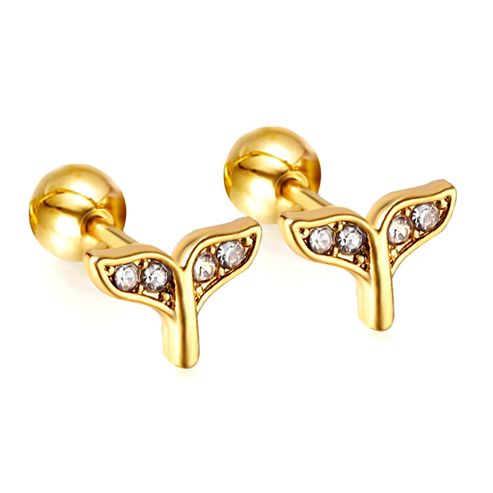 Wholesale 18K Gold Fish Tail Stud Earrings Graceful Charm