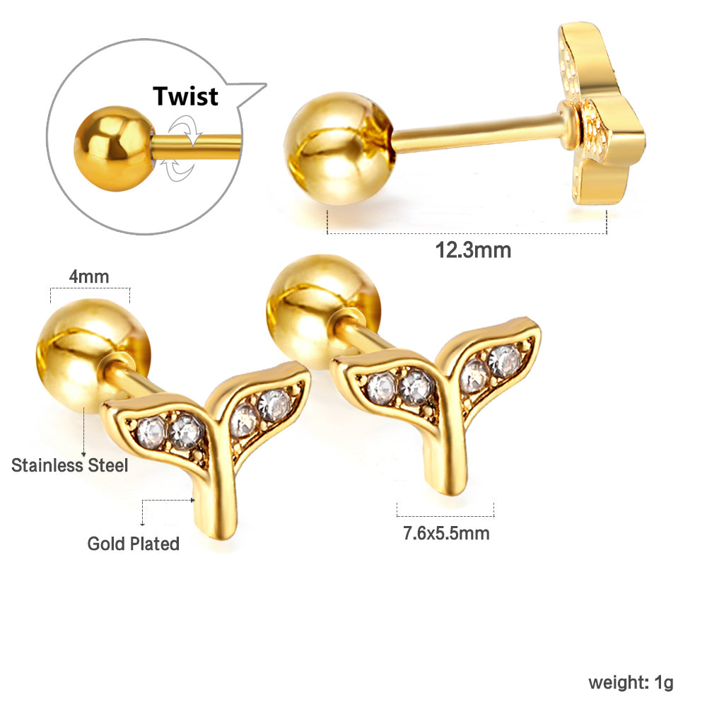 Wholesale 18K Gold Fish Tail Stud Earrings Graceful Charm