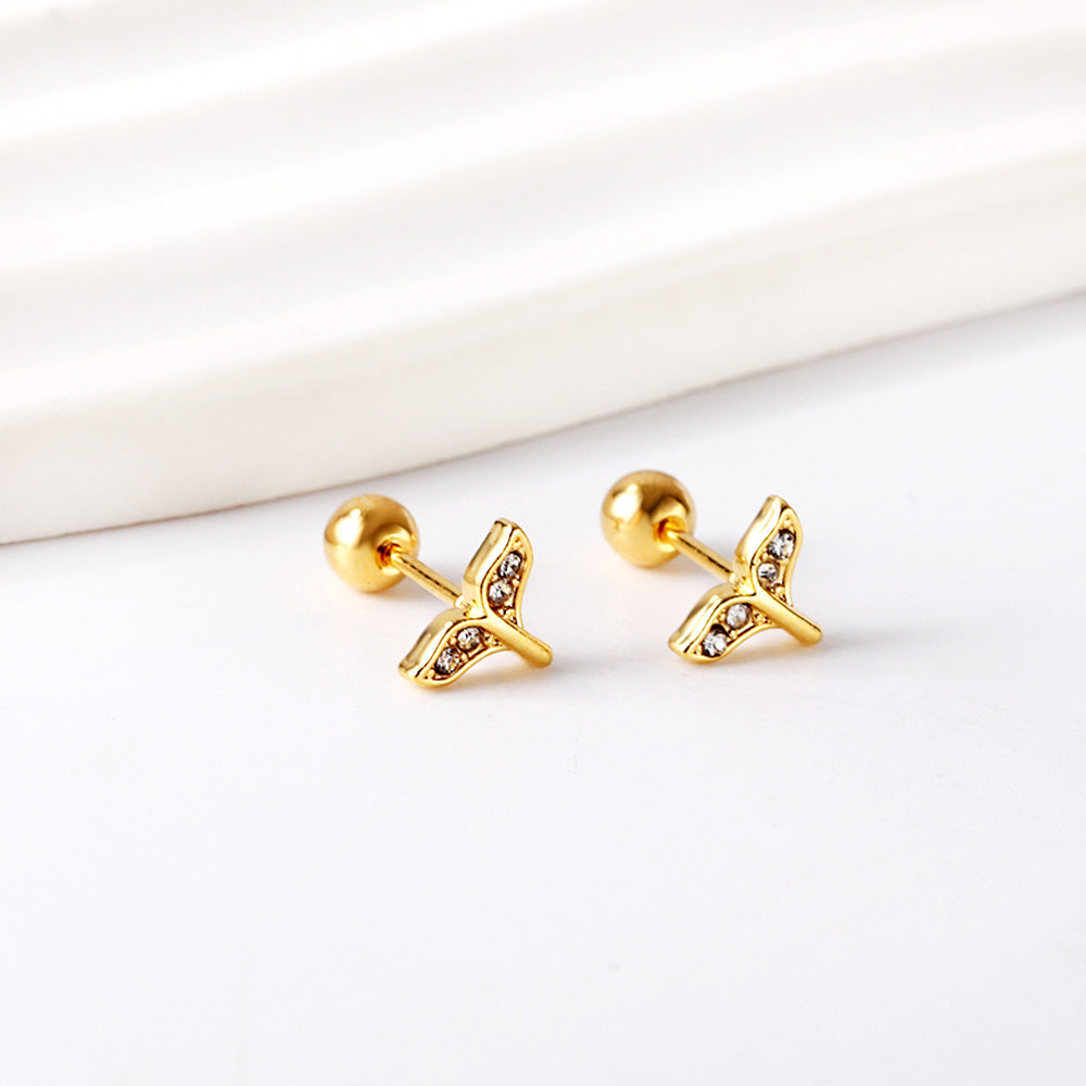 Wholesale 18K Gold Fish Tail Stud Earrings Graceful Charm
