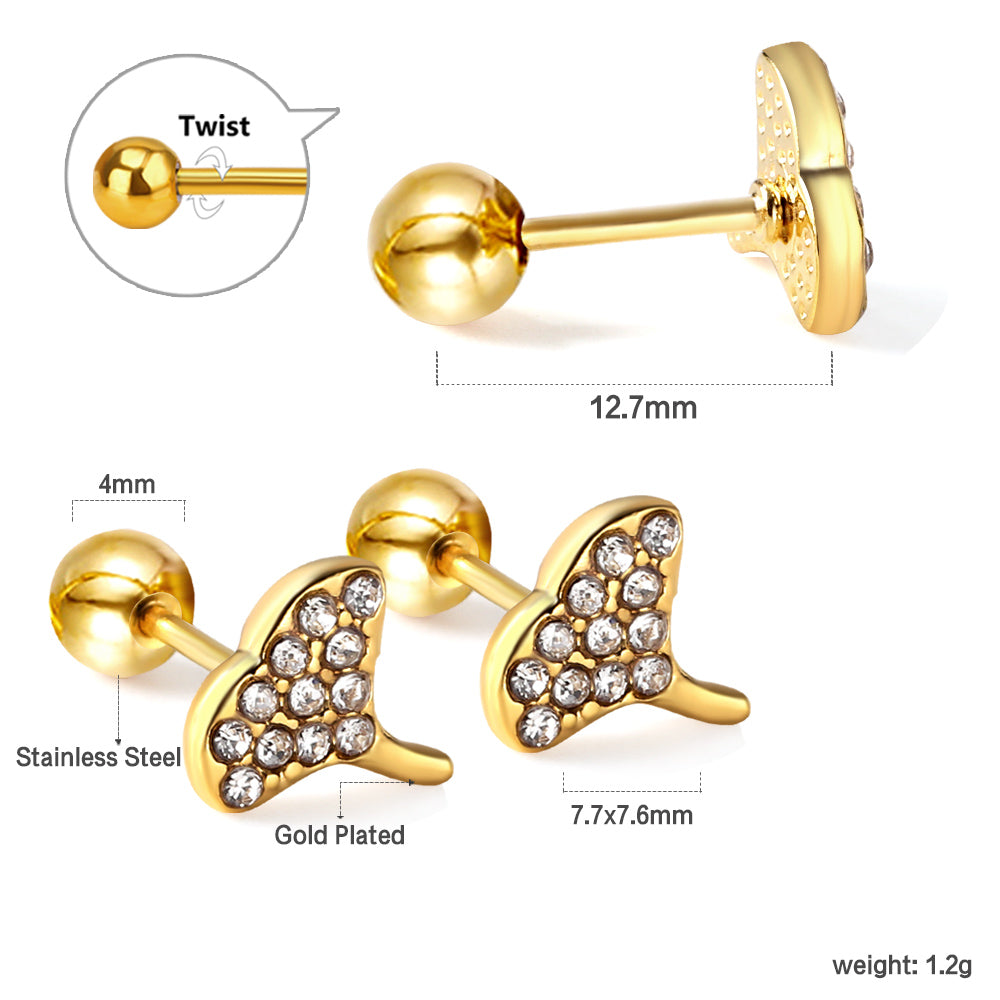 Wholesale 18K Gold Leaf Stud Earrings Sparkling Design