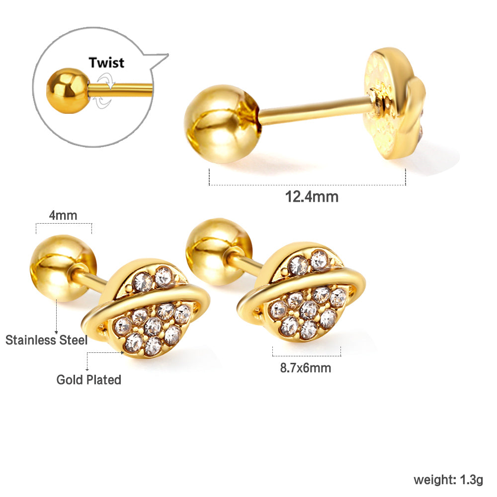 Wholesale 18K Gold Planet Stud Earrings Glamorous Zirconia