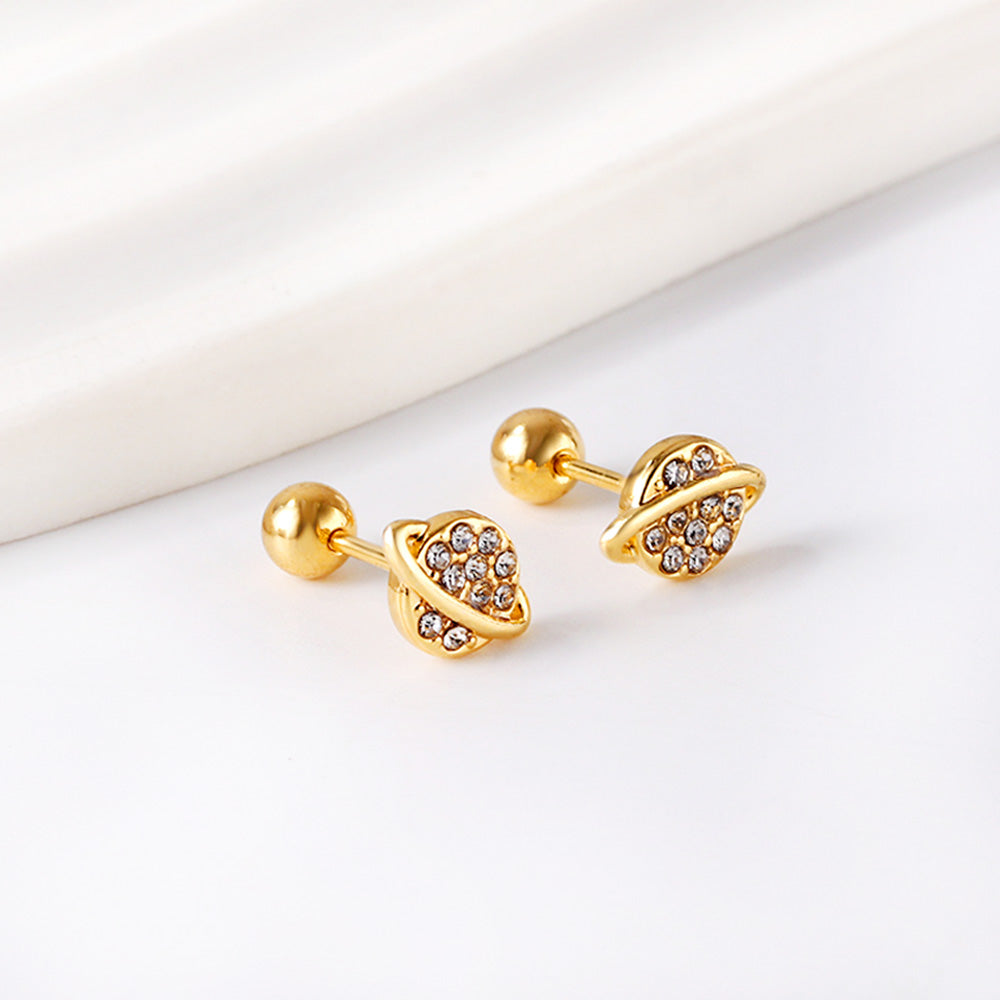 Wholesale 18K Gold Planet Stud Earrings Glamorous Zirconia