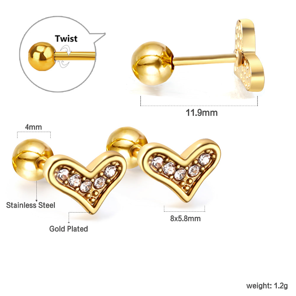 Wholesale 18K Gold Heart Stud Earrings Romantic Sparkle