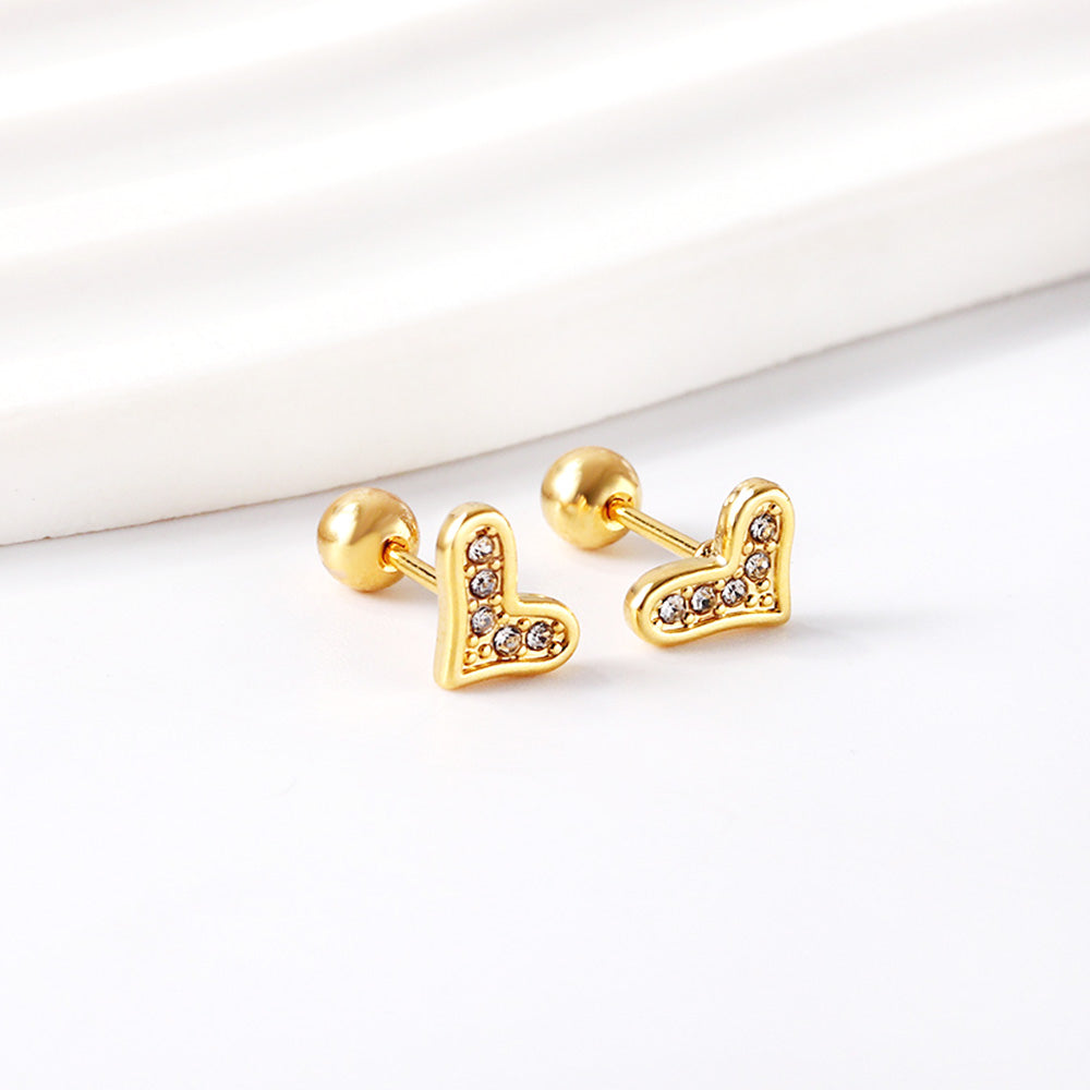 Wholesale 18K Gold Heart Stud Earrings Romantic Sparkle