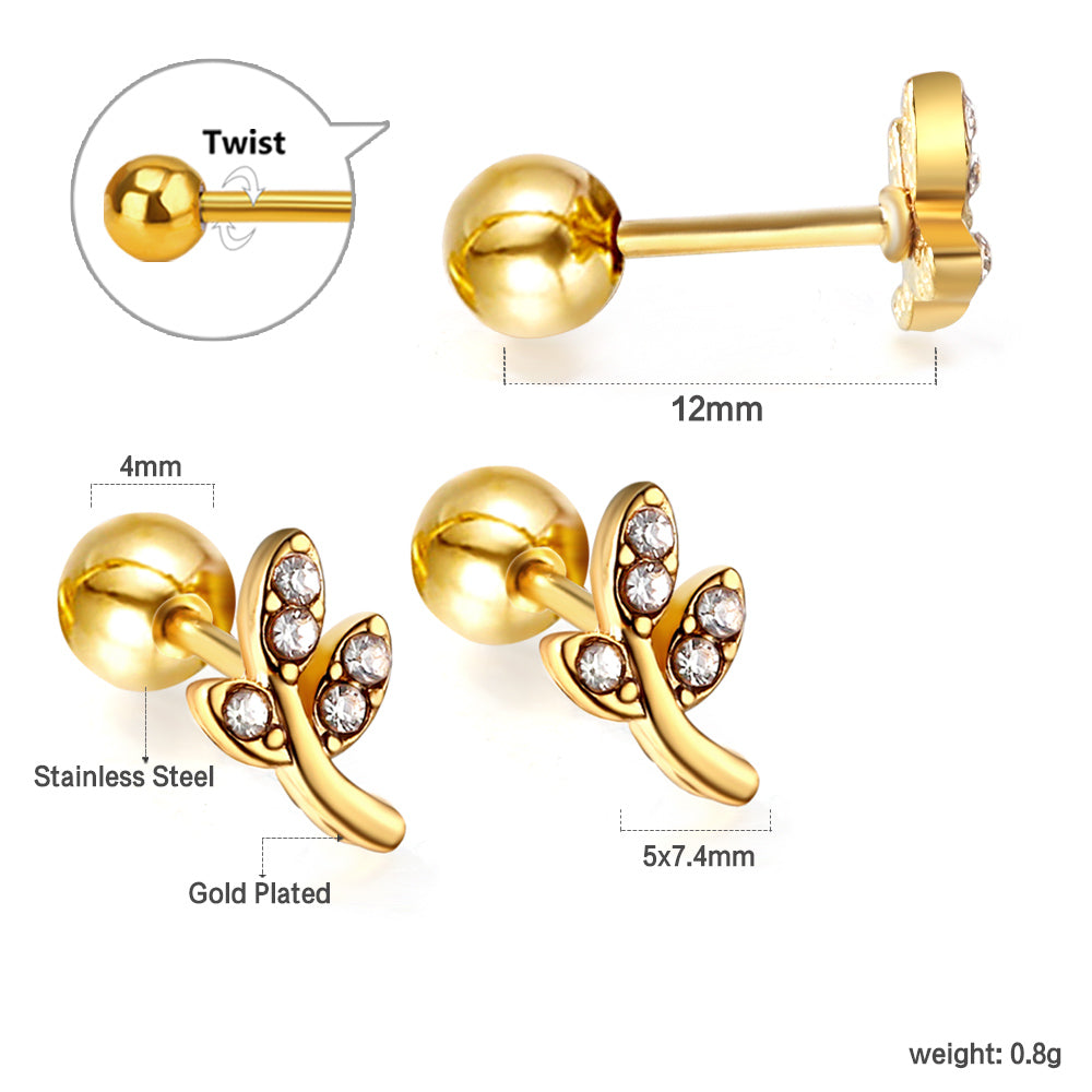 Wholesale 18K Gold Leaf Stud Earrings Sparkling Zirconia