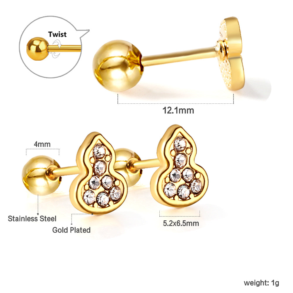 Wholesale 18K Gold Gourd Stud Earrings Elegant Design