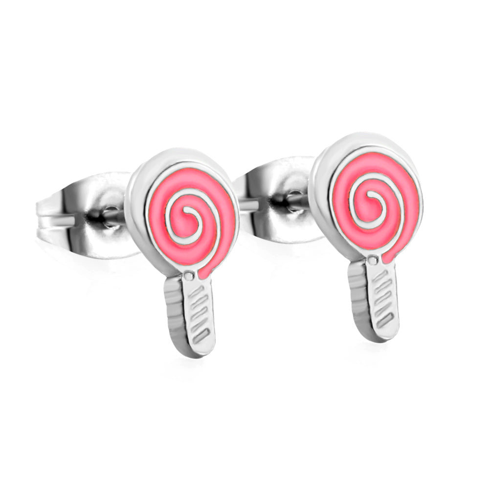 Bulk 18K Gold Pink Swirl Lollipop Earrings Sweet Design