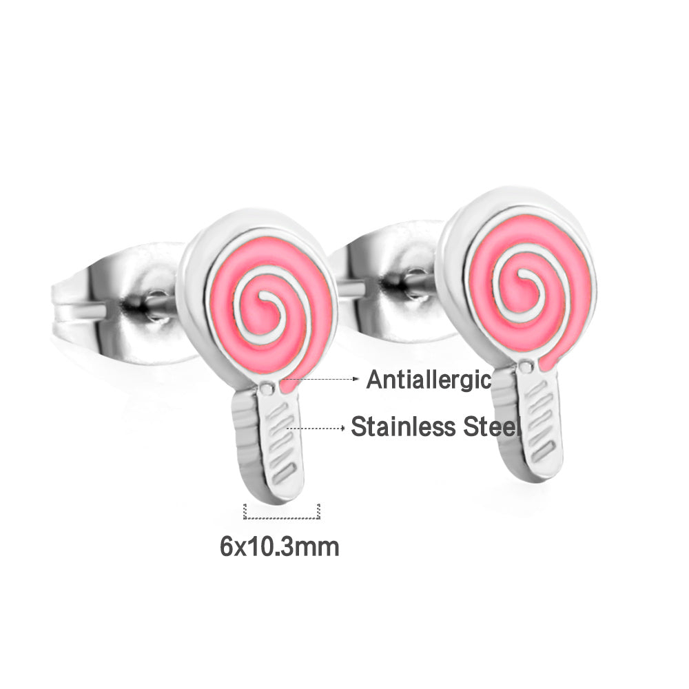 Bulk 18K Gold Pink Swirl Lollipop Earrings Sweet Design