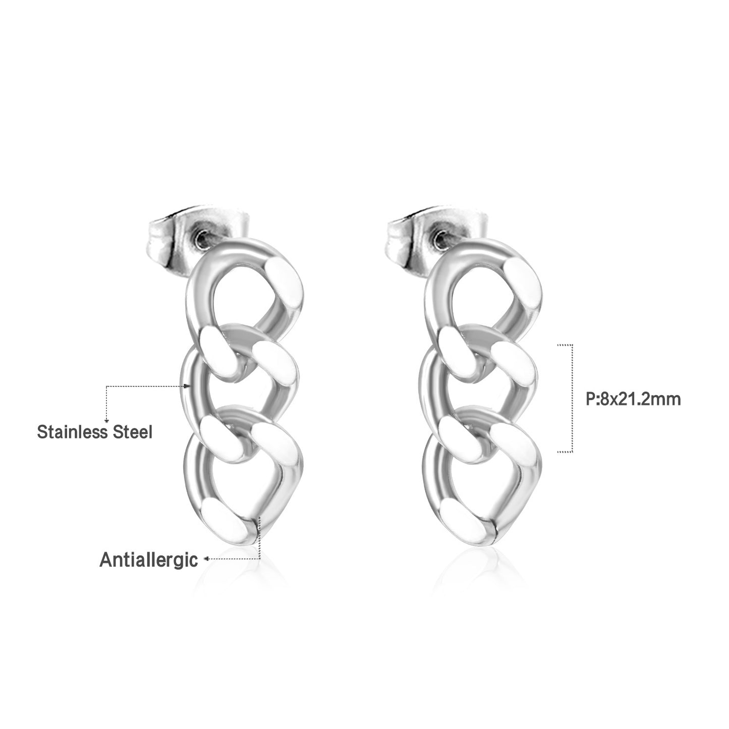 Bulk 18K Gold Chain Link Stud Earrings SGS Certified