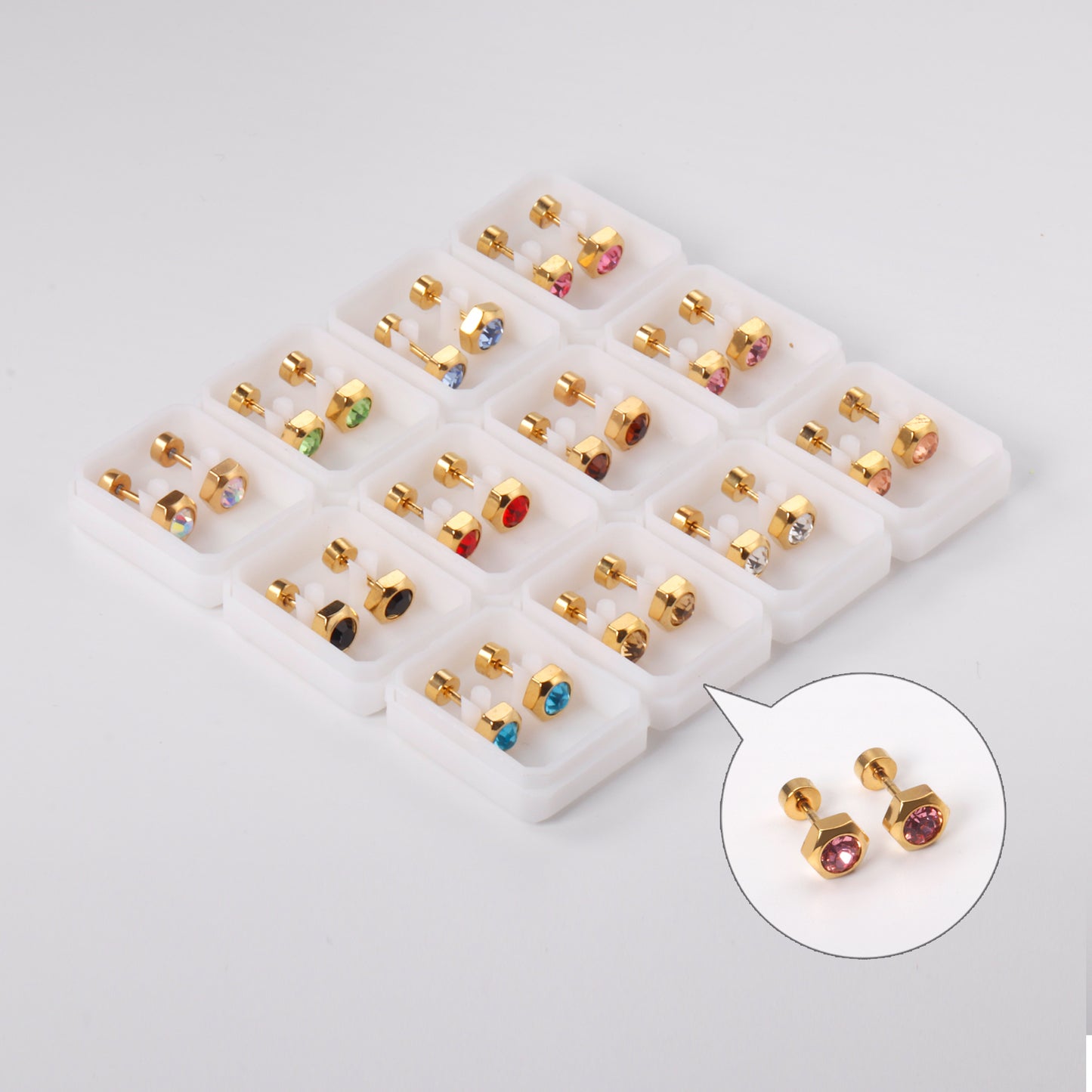 Wholesale Golden Stud Earrings with Various Colored Gemstones