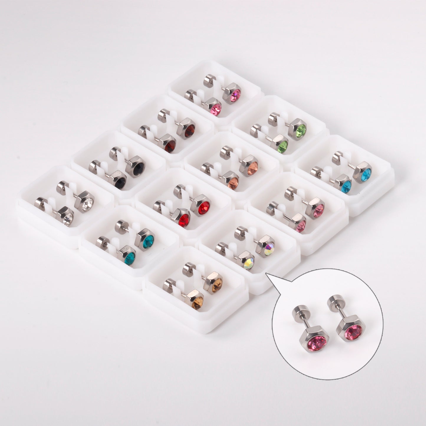Wholesale Golden Stud Earrings with Various Colored Gemstones