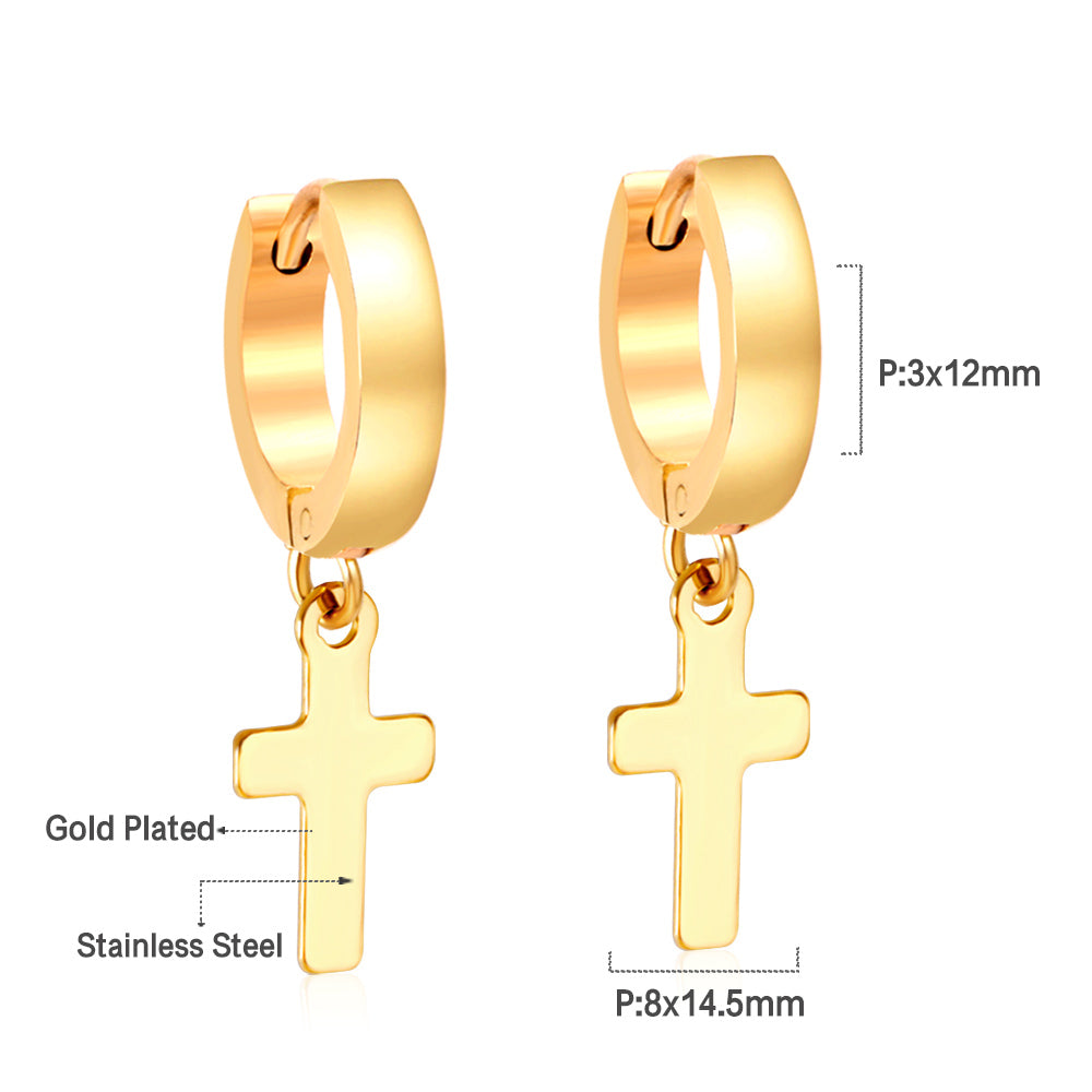 Bulk 18K Gold Unique Cross Design Hoop Earrings