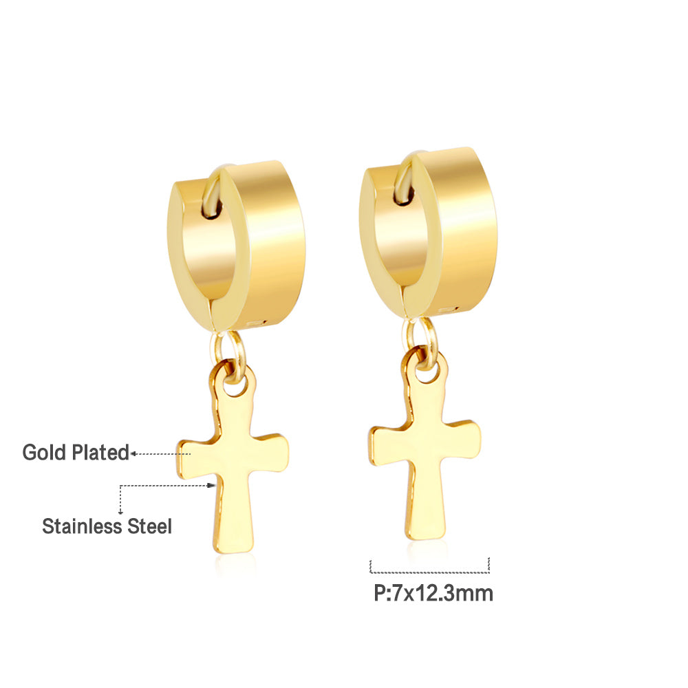 Bulk 18K Gold Thick Cross Stud Earrings