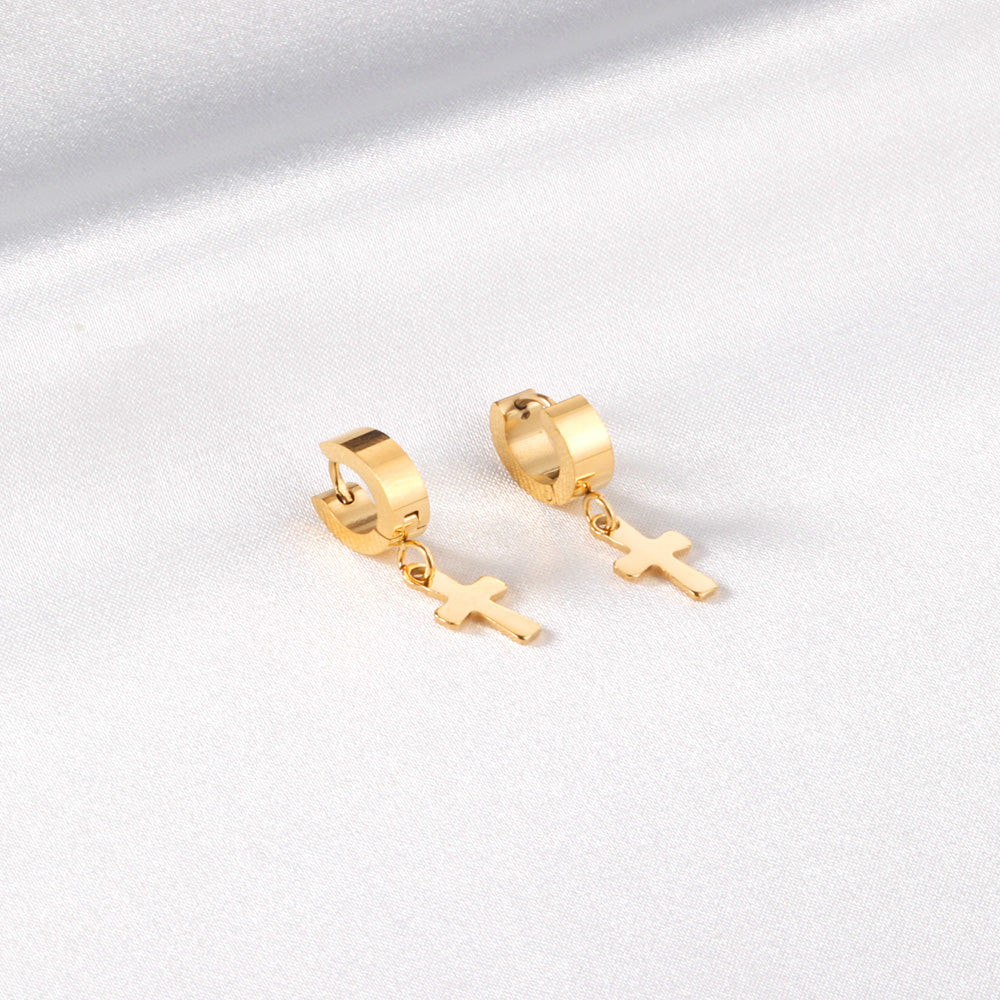 Bulk 18K Gold Thick Cross Stud Earrings