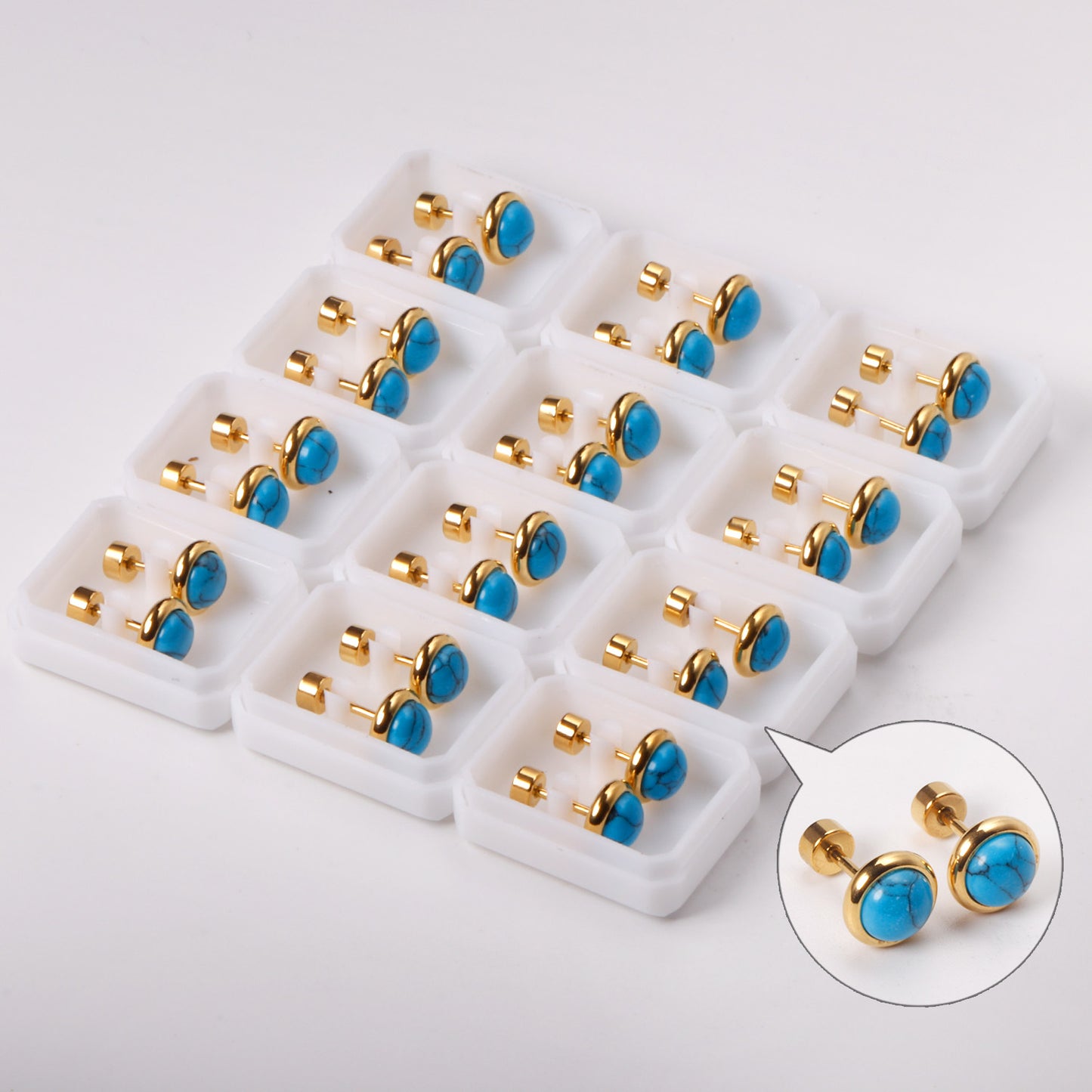 Wholesale Gold Blue Gem Stud Earrings Azure Allure