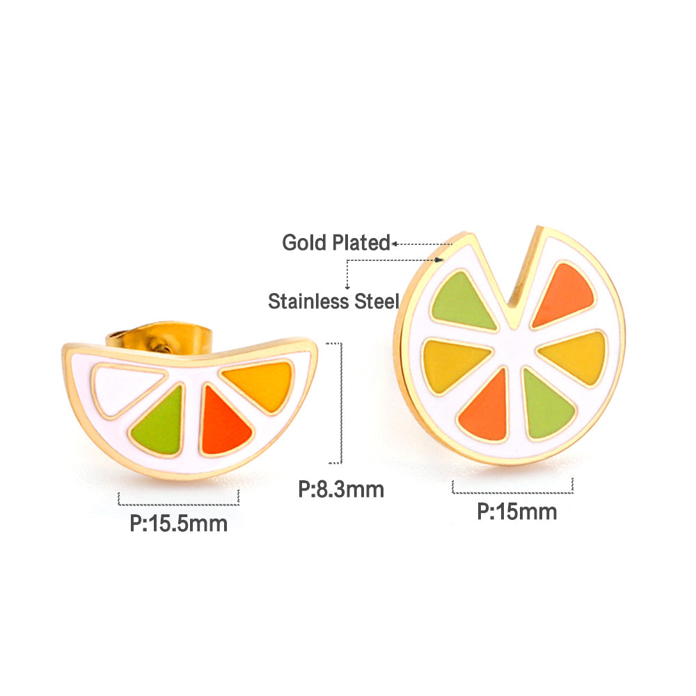 Wholesale Stainless Steel Irregular Mixed Color Lemon Oil Drop Earrings