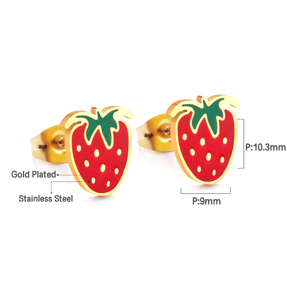 Bulk 18K Gold Strawberry Earrings Sweet Design