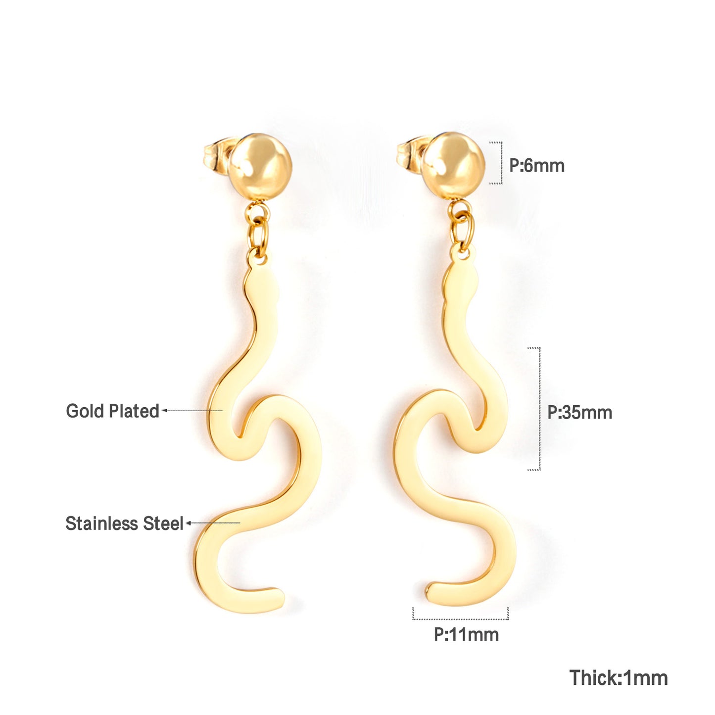 Wholesale 18K Gold Snake Stud Earrings SGS Certified