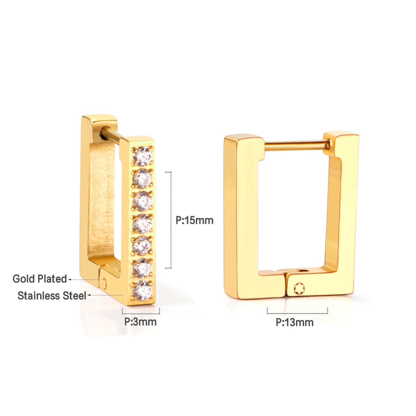 Bulk 18K Gold Diamond Square Earrings for Jewelry Vendors Unique Design