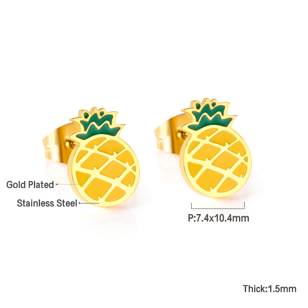 Wholesale 18K Gold Pineapple Earrings Sweet Tropical Design Hypoallergenic