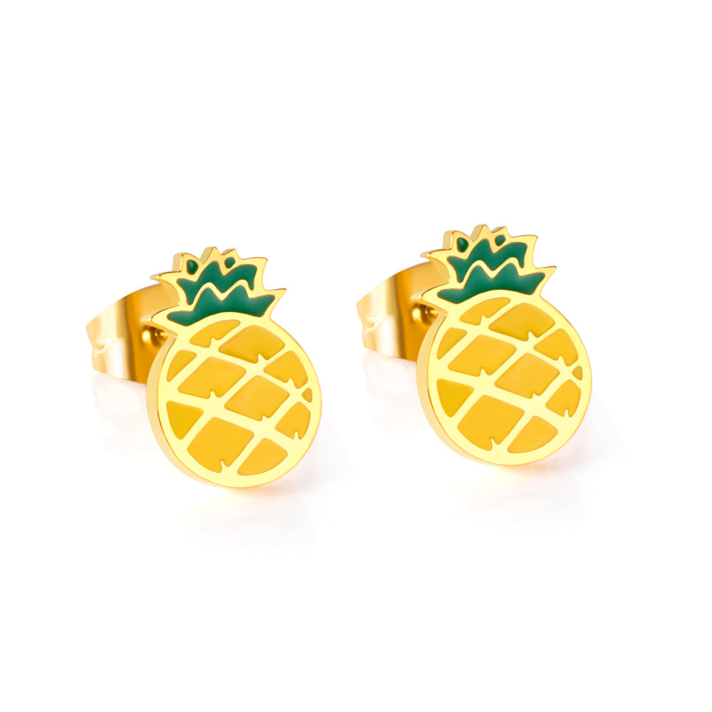 Wholesale 18K Gold Pineapple Earrings Sweet Tropical Design Hypoallergenic