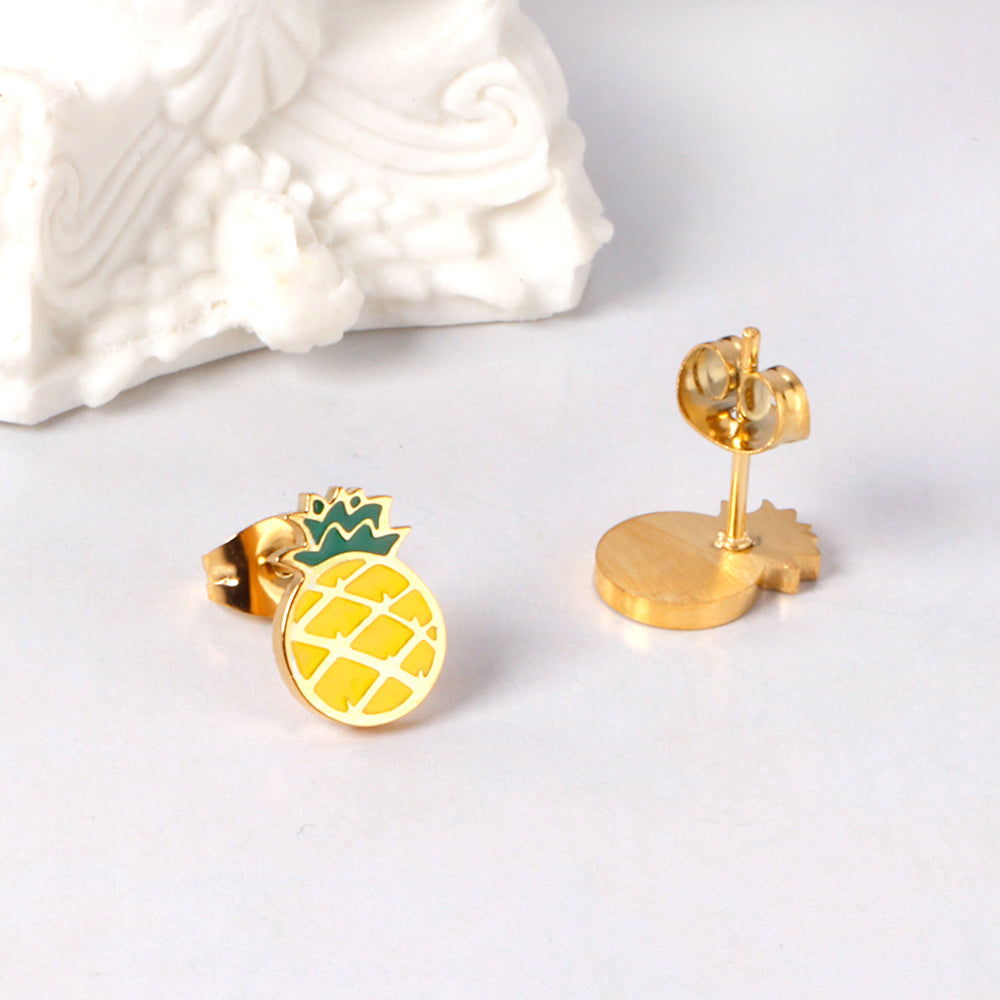 Wholesale 18K Gold Pineapple Earrings Sweet Tropical Design Hypoallergenic