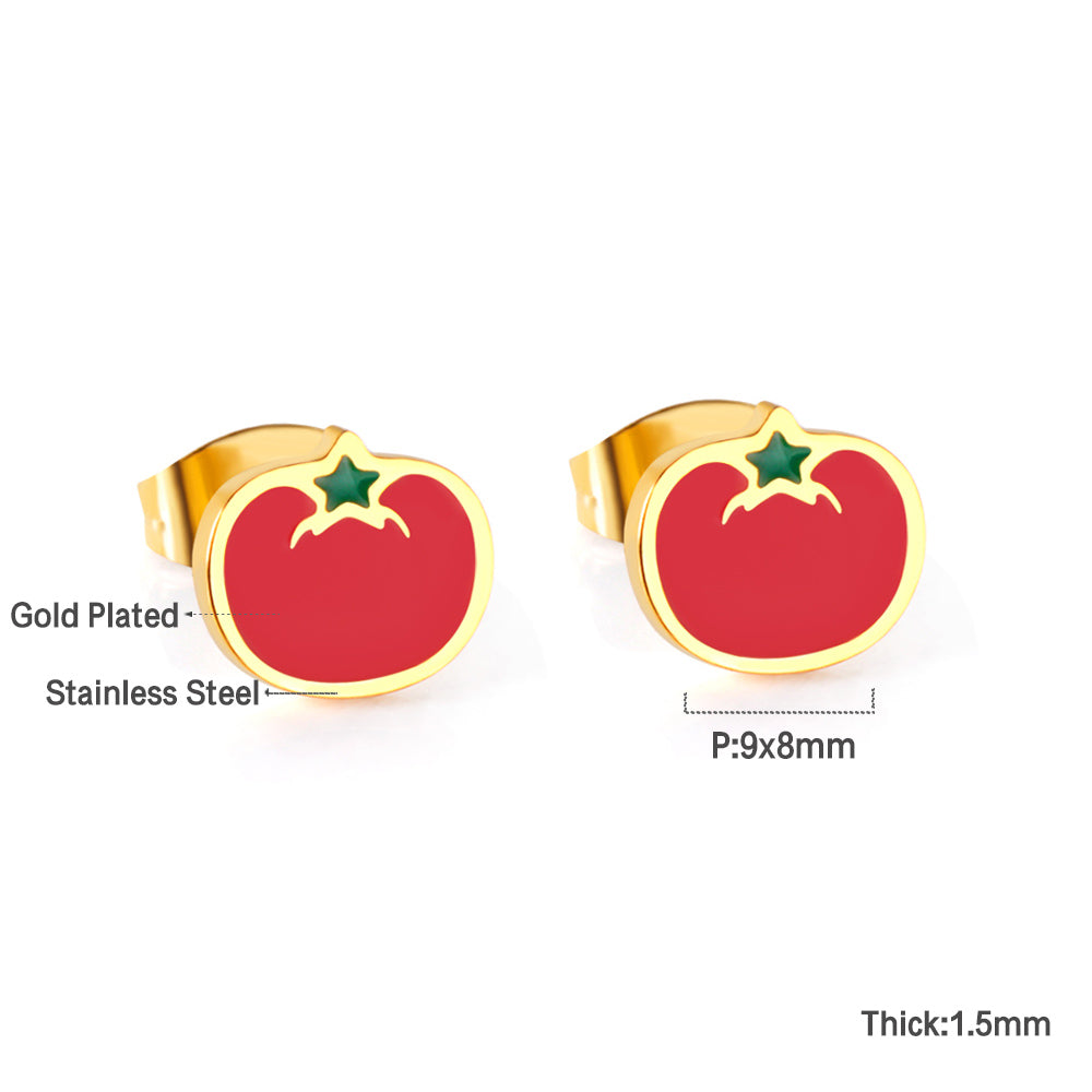 Bulk 18K Gold Tomato Earrings Vibrant Red Design