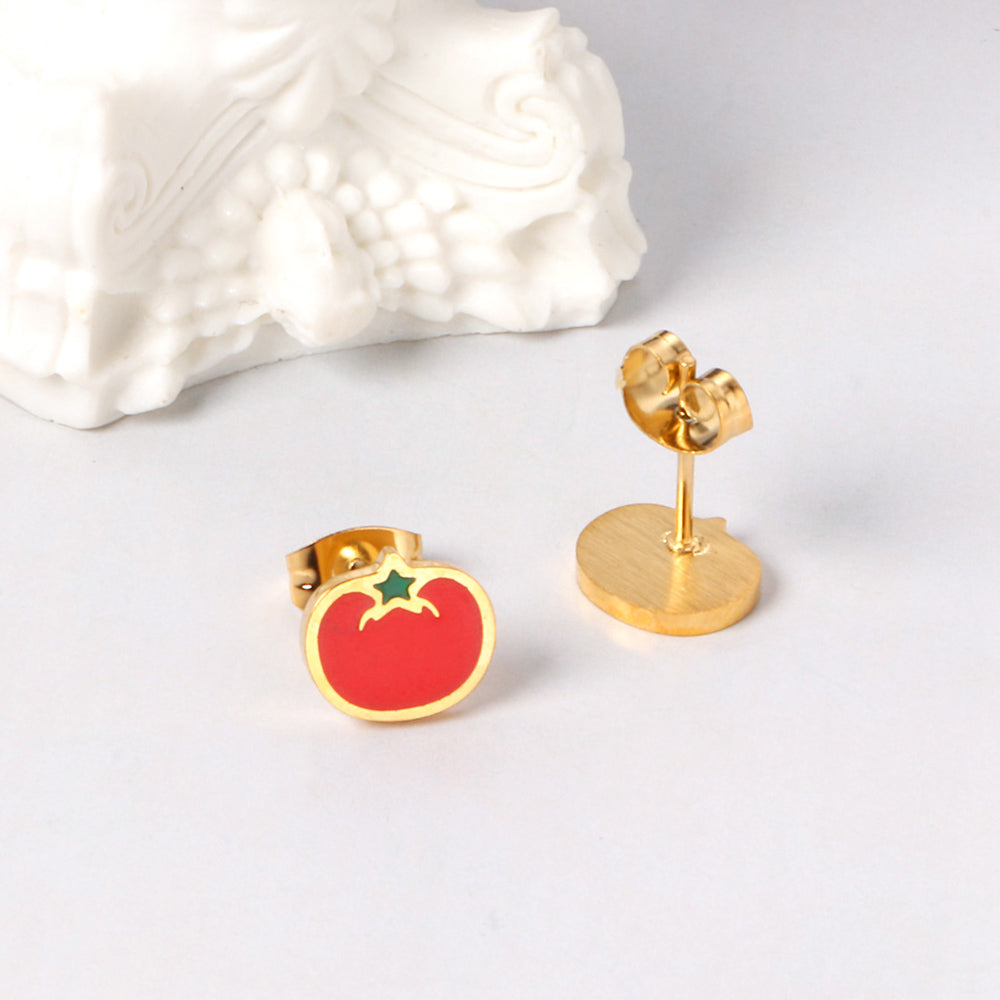 Bulk 18K Gold Tomato Earrings Vibrant Red Design