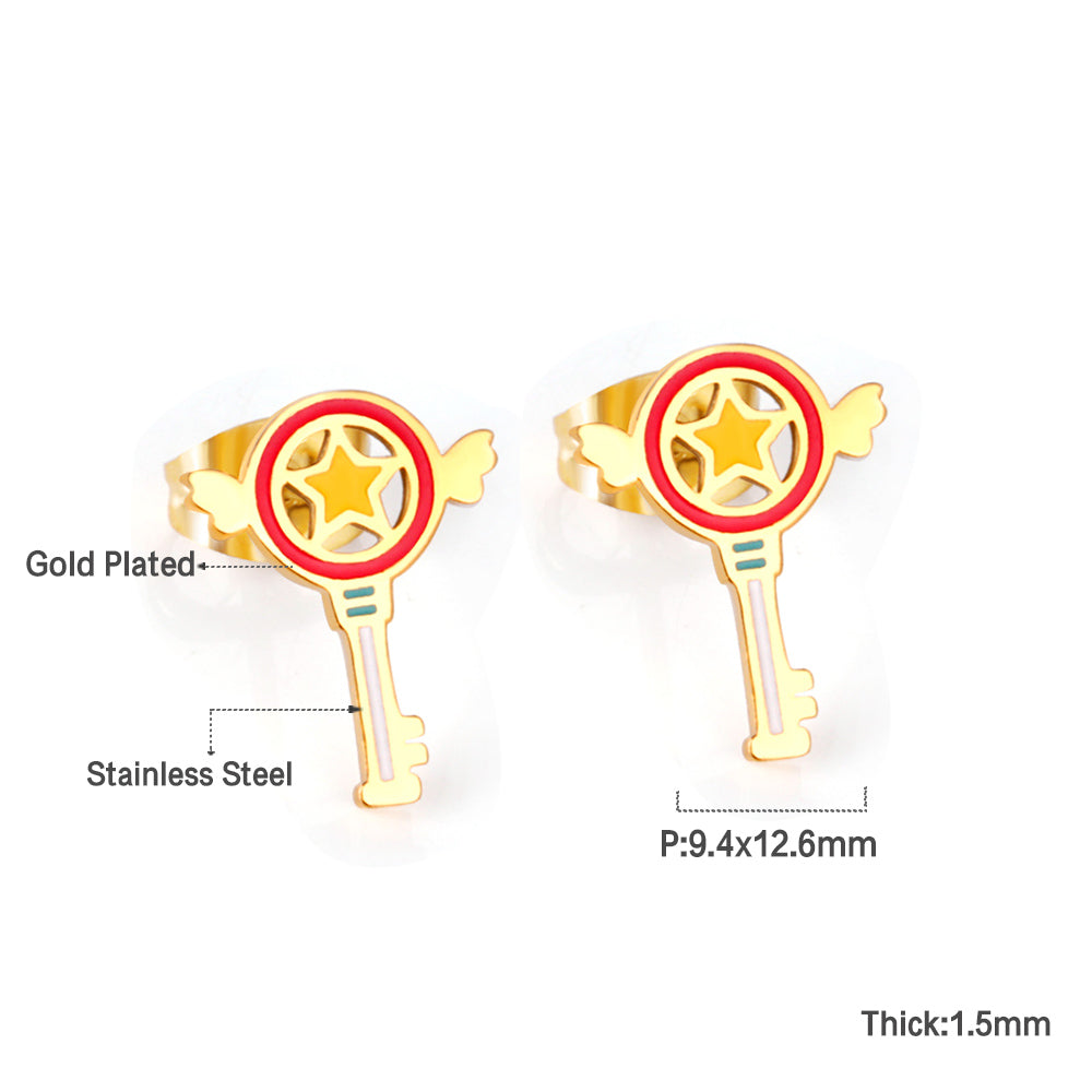 Wholesale Stainless Steel Mixed Color Magic Wand Cut Earrings