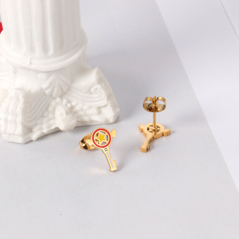 Wholesale Stainless Steel Mixed Color Magic Wand Cut Earrings