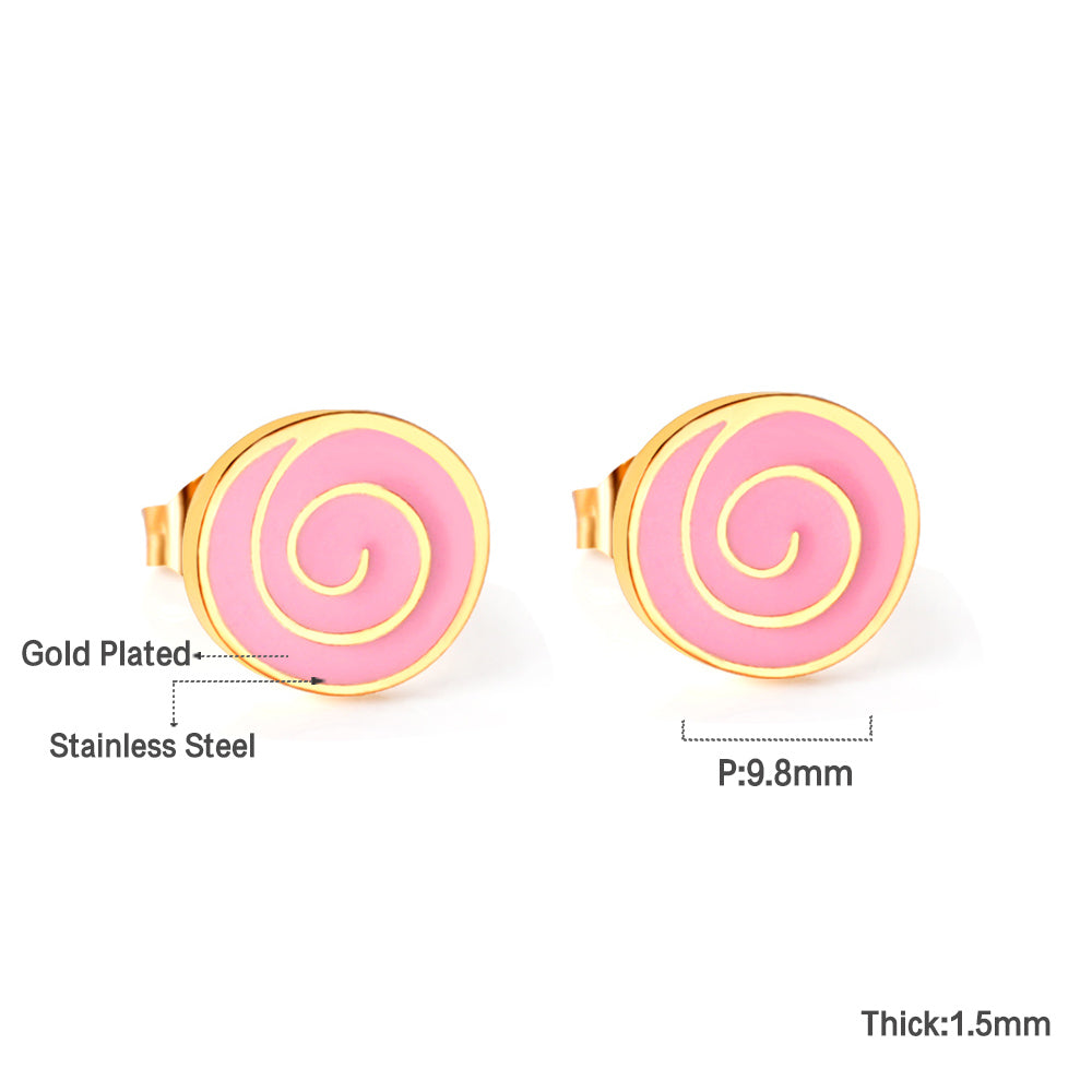 Bulk 18K Gold Pink Swirl Earrings Trendy Design Hypoallergenic