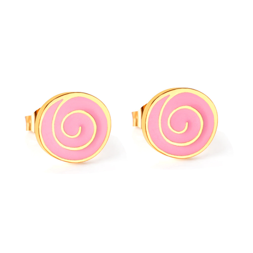 Bulk 18K Gold Pink Swirl Earrings Trendy Design Hypoallergenic