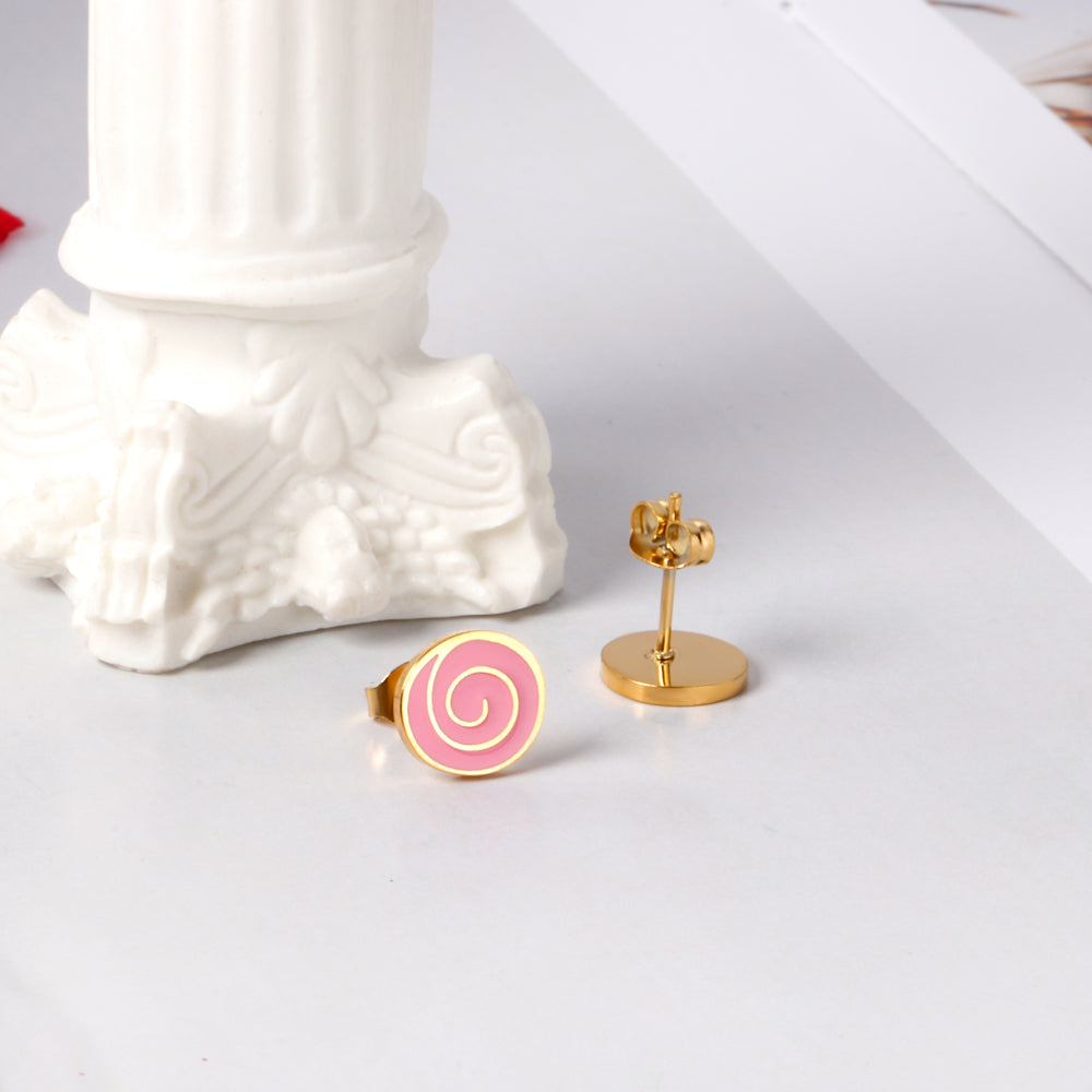 Bulk 18K Gold Pink Swirl Earrings Trendy Design Hypoallergenic