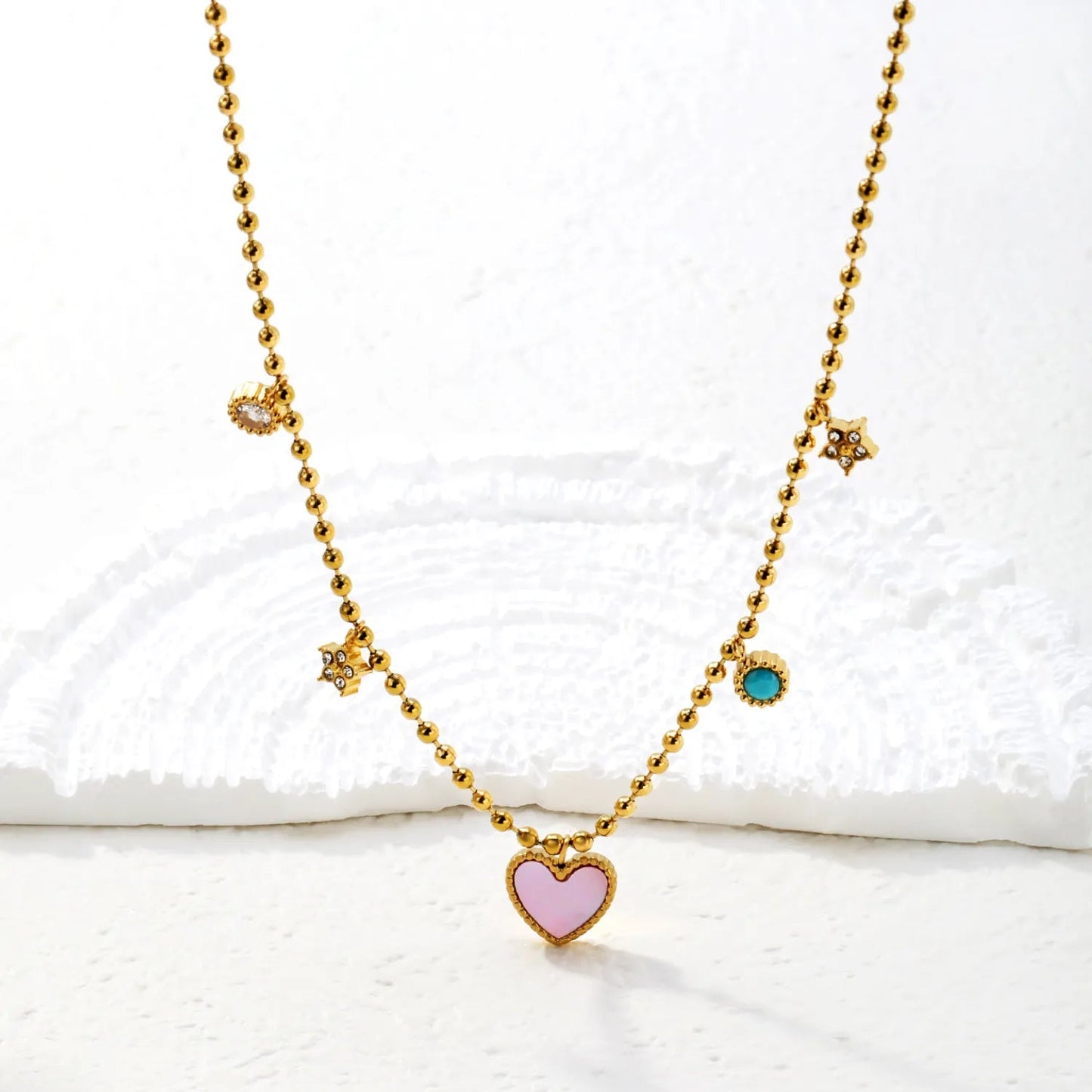 Minimalist Pink MOP Necklace | 304L Steel Gold Plated Office Wear 4.8g