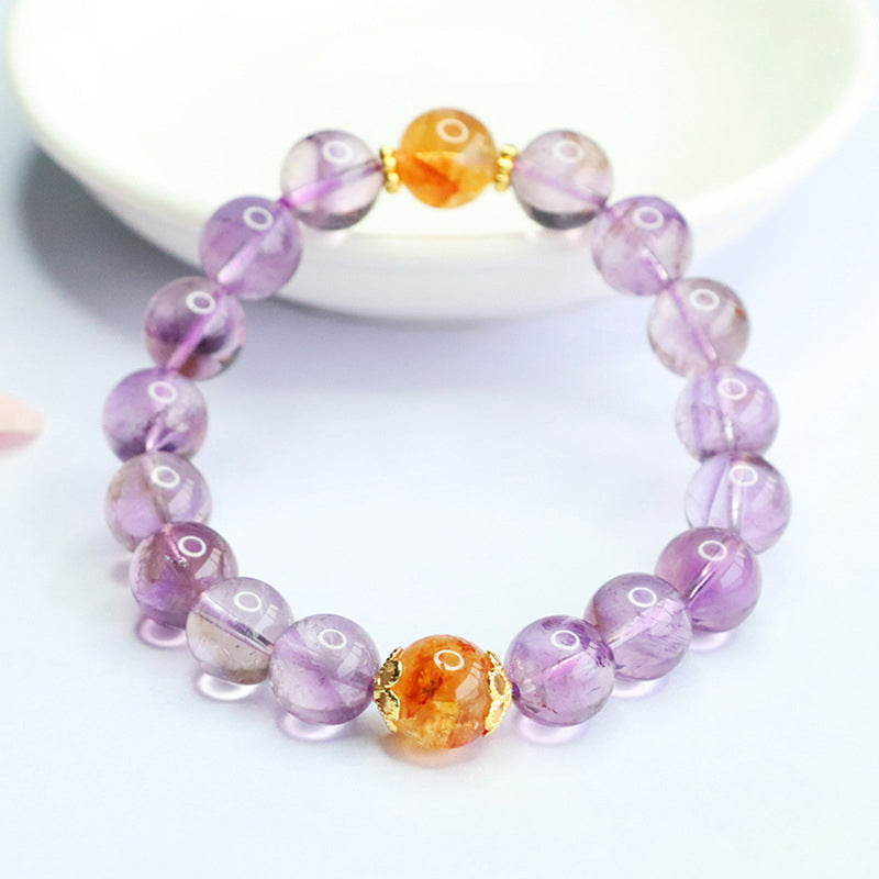 Dainty Lavender Amethyst Bracelet with Amber Accents | Zen Style Jewelry