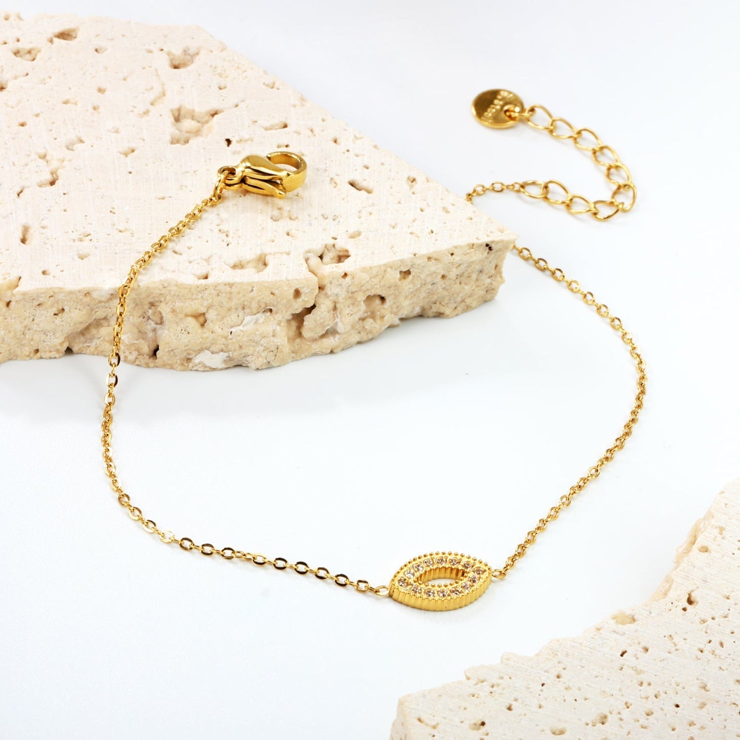 Protective Evil Eye CZ Bracelet 304L Stainless Steel Gold Adjustable 17+3cm