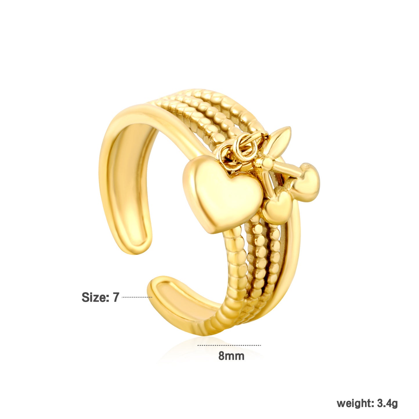 Wholesale Waterproof PVD Gold Bold Statement Heart Charm Ring