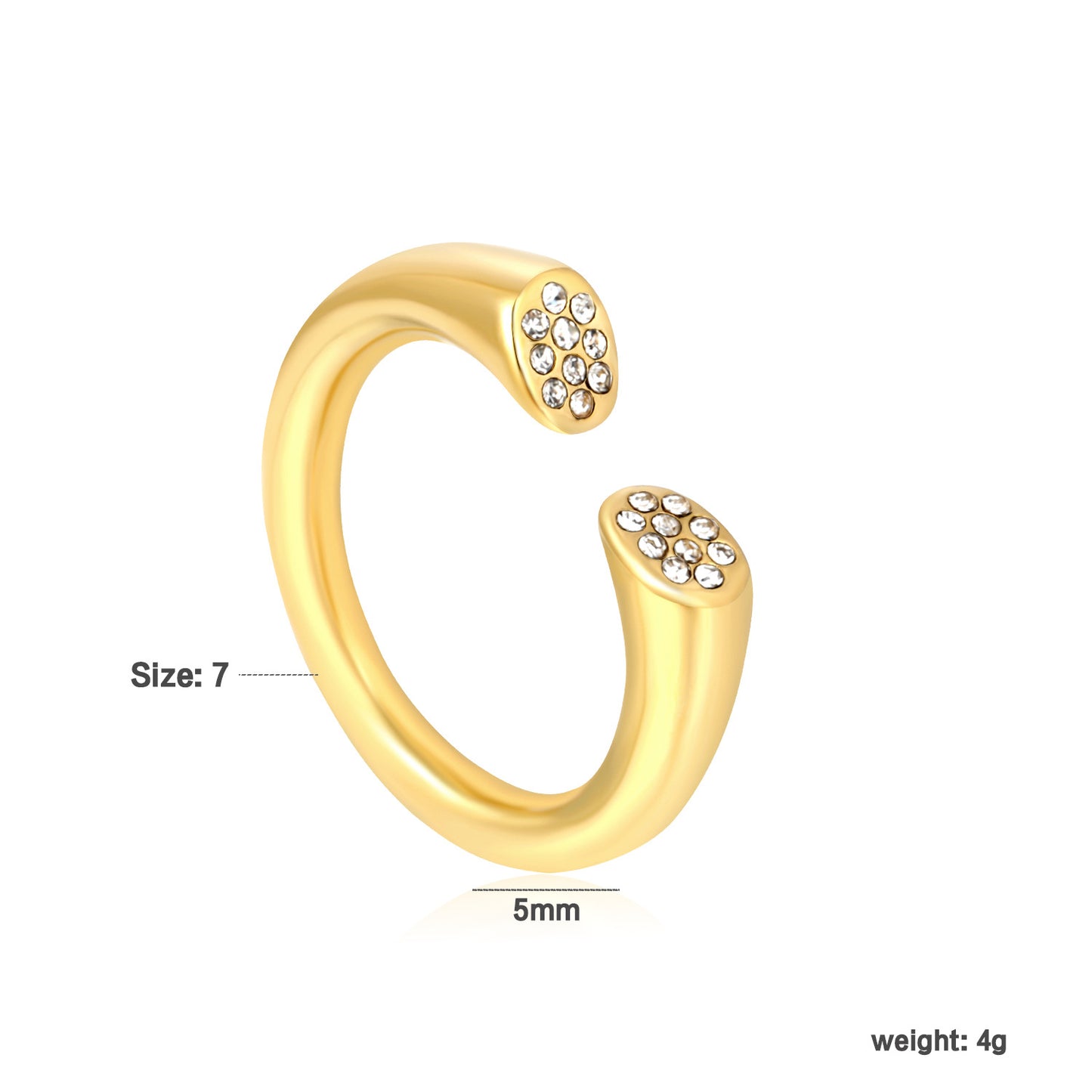 Wholesale Waterproof PVD Gold White CZ Cluster Open Ring