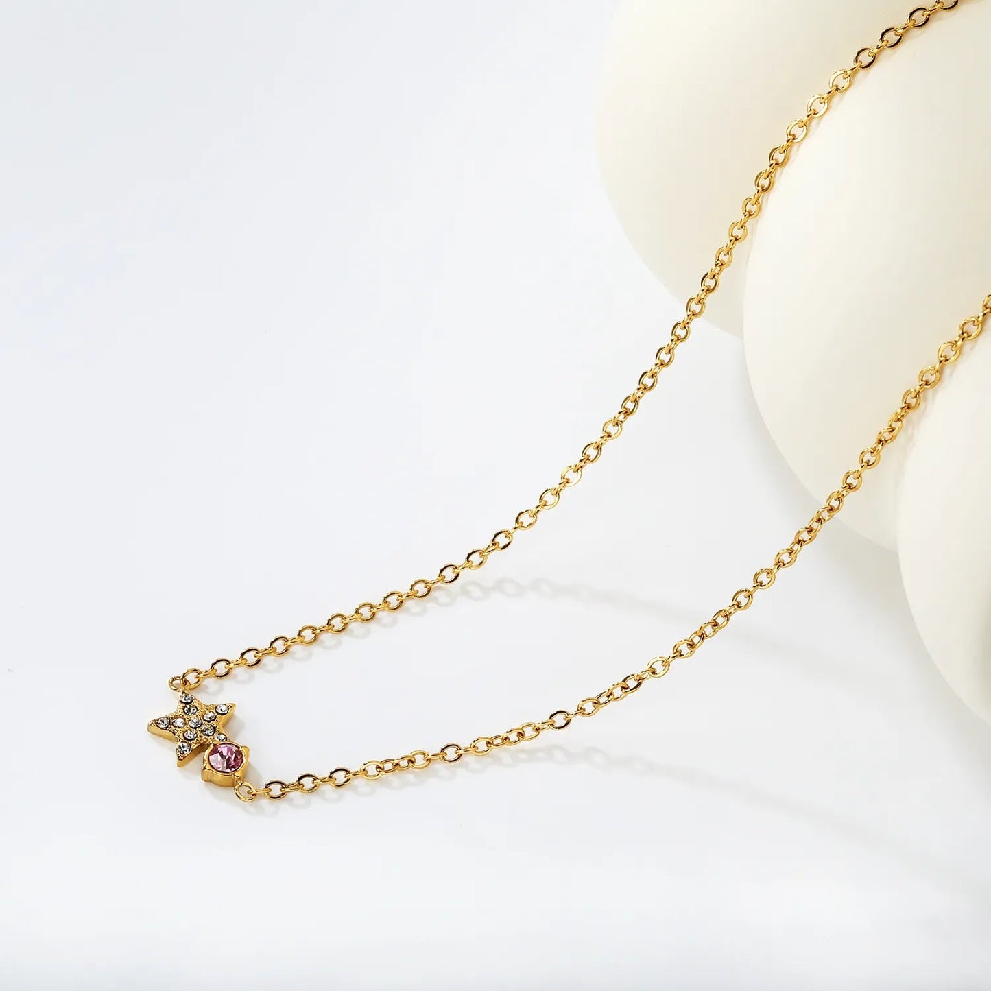 Stainless Steel Necklace | Pink Zircon Star Pendant