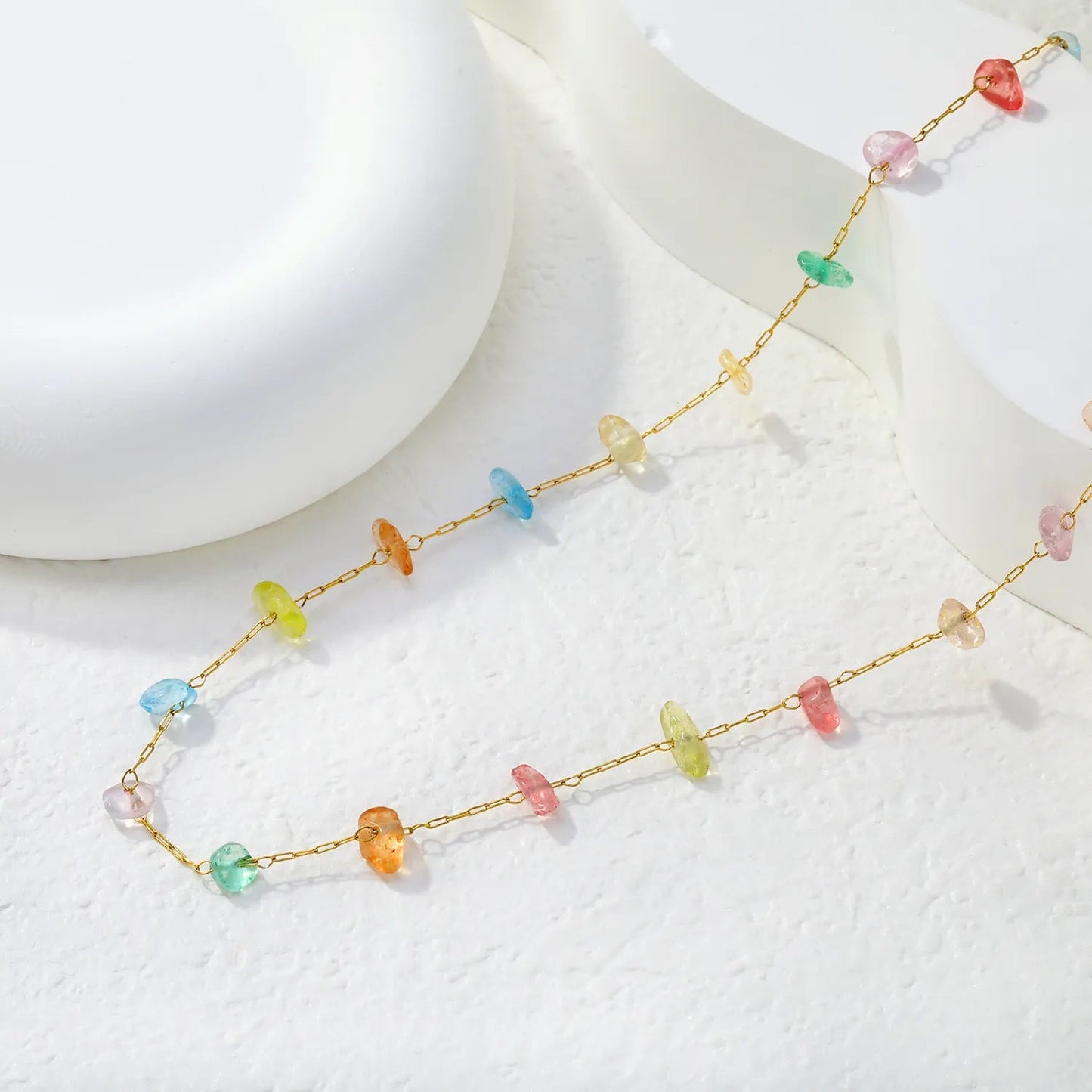 Stainless Steel Rainbow Stone Beaded Nugget Necklace