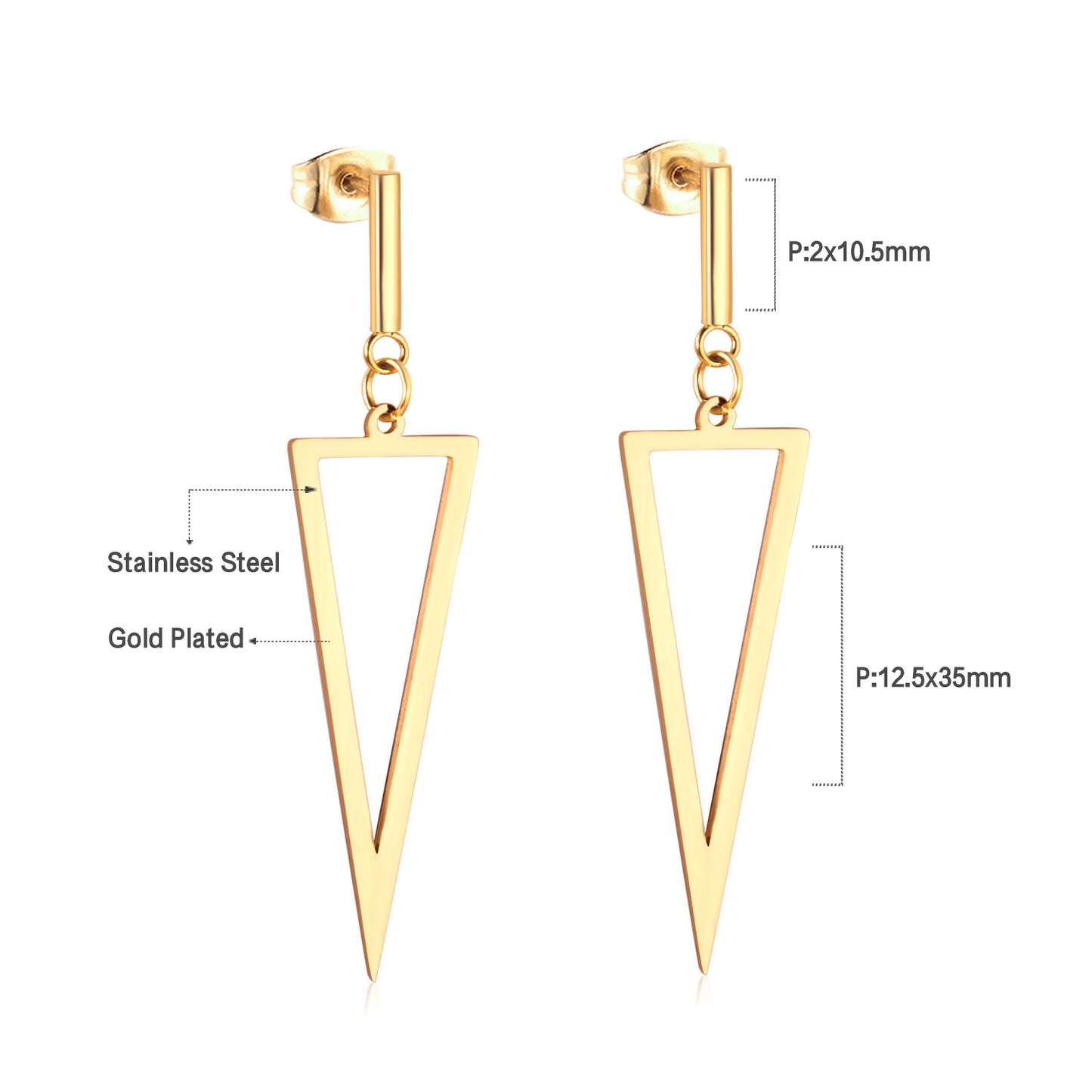 Wholesale 18K Gold Triangle Stud Earrings