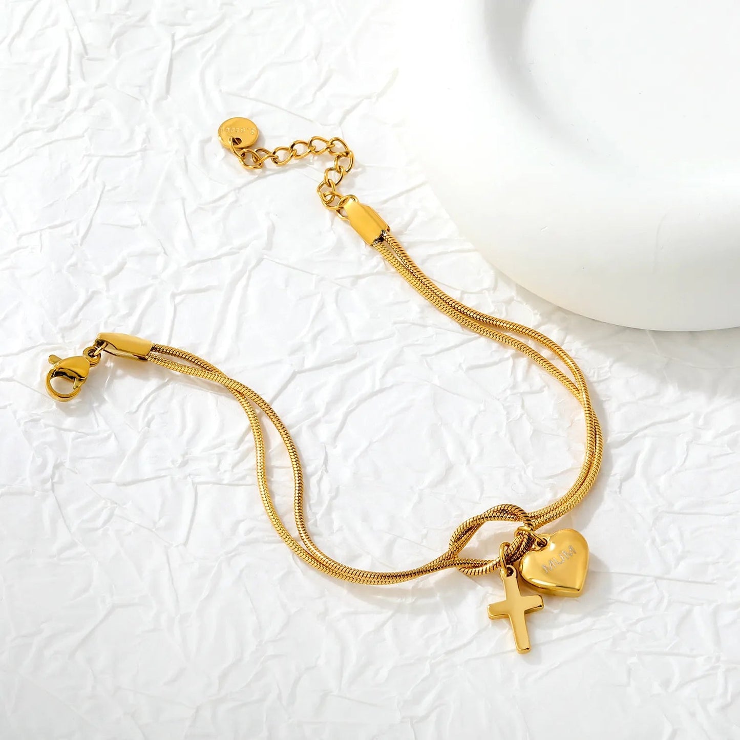 Tarnish-Free Mum Bracelet | 304L Stainless Steel Knot Design with Cross & Heart