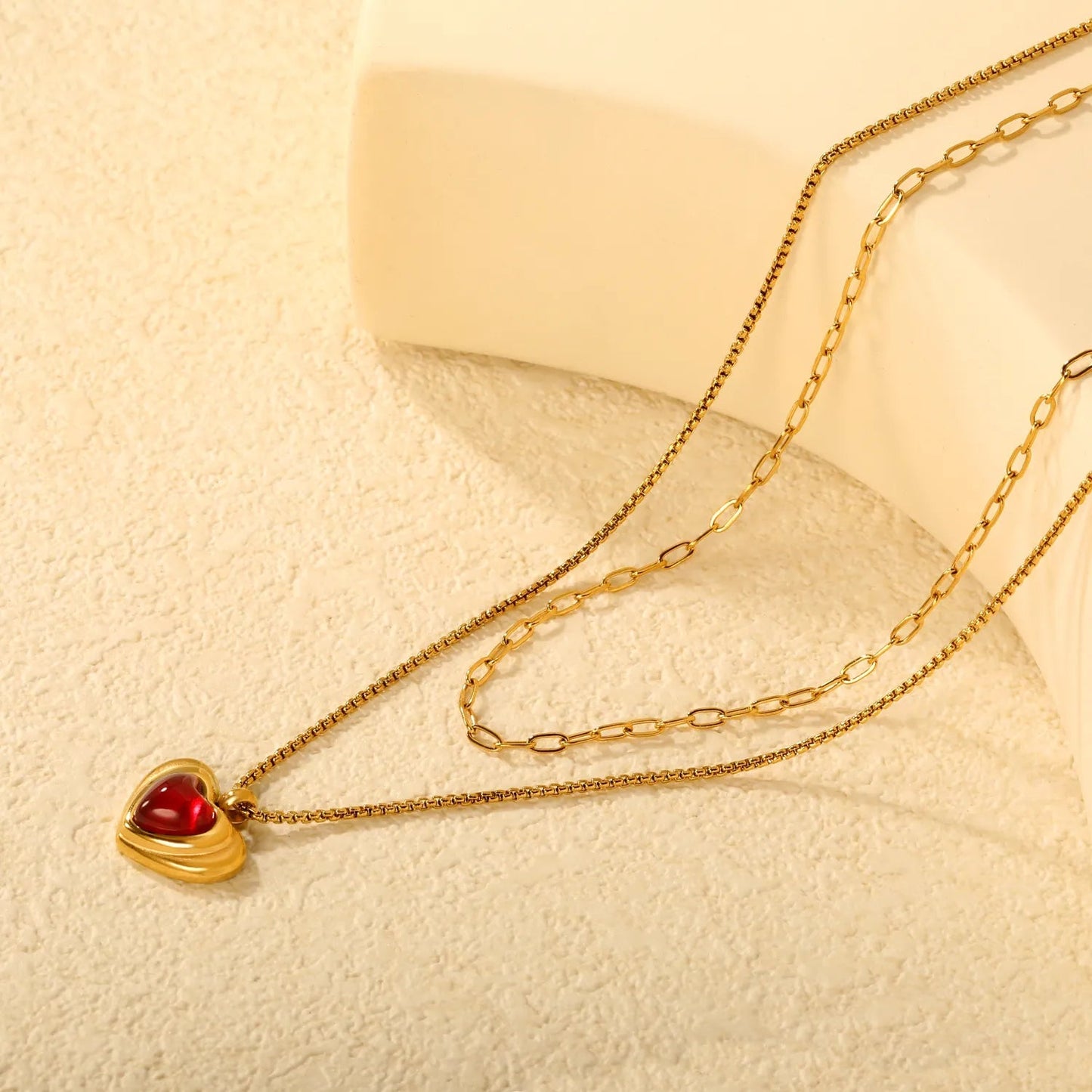 Wholesale 304L Stainless Steel Gold Double Layer Black Enamel Heart Necklace 40+45cm