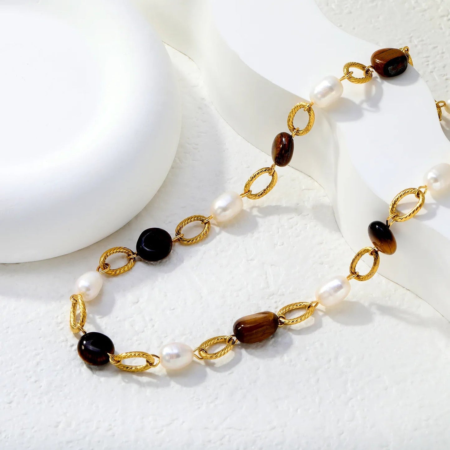 Wholesale 304L Stainless Steel Tiger Eye Pearl Necklace Bulk