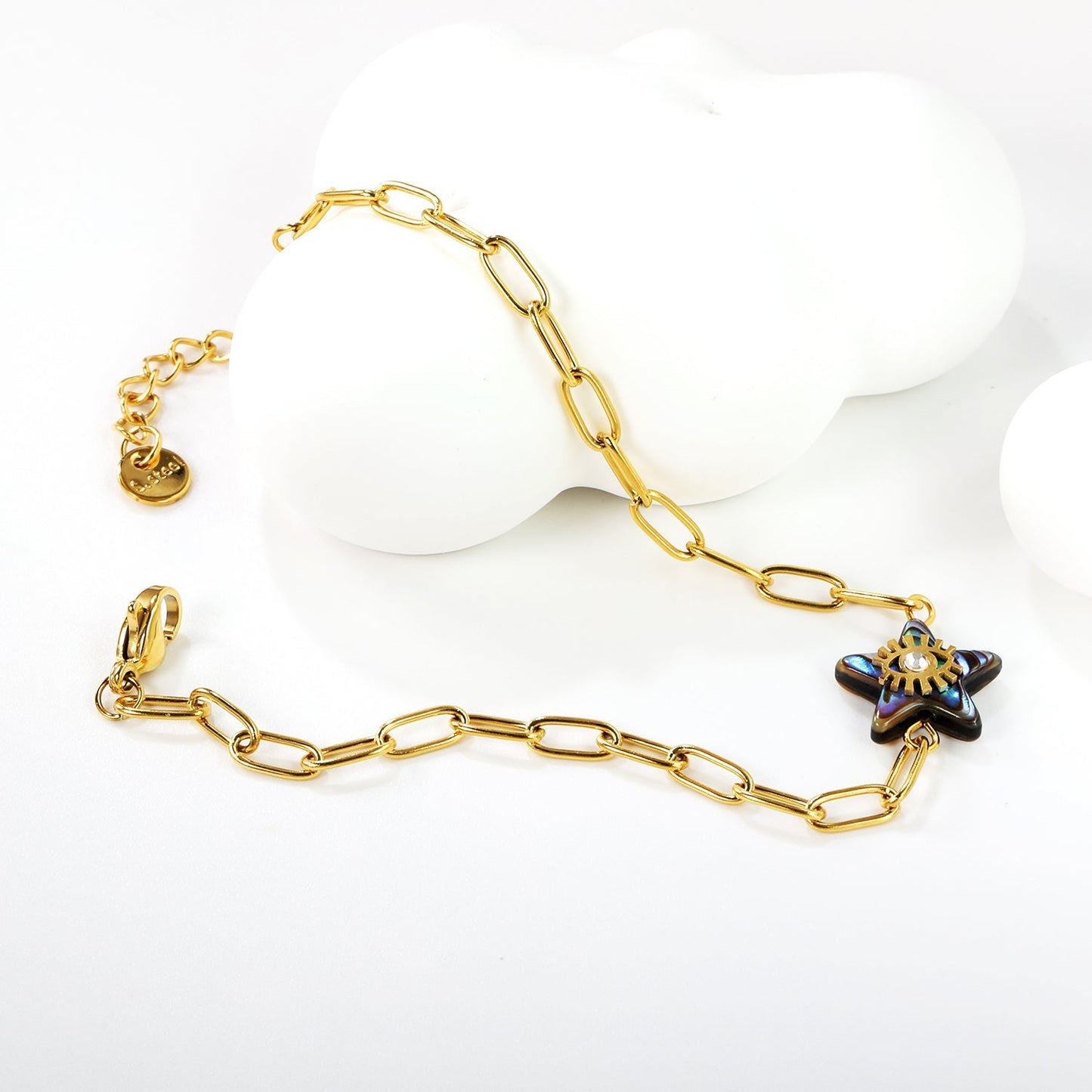 18K PVD Gold Plated Natural Abalone Star & CZ Bracelet Tarnish-Free