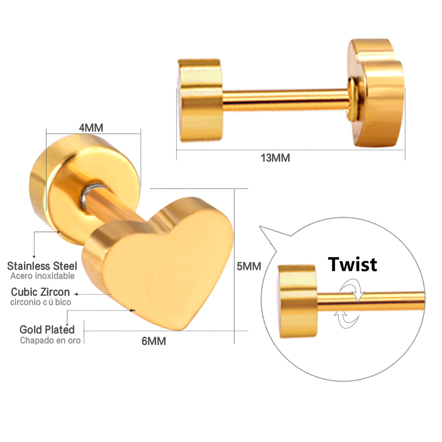 Wholesale Multicolor Heart Shaped Stud Earrings
