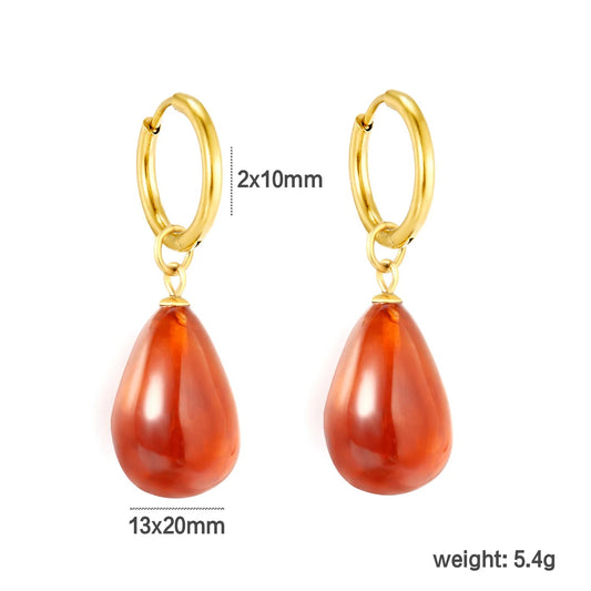 Bulk amber swirl texture teardrop resin drop hoop earrings 304L