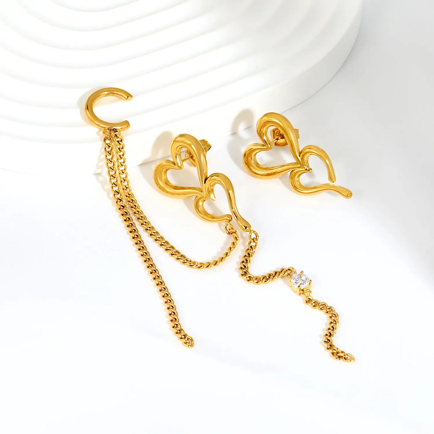 Sweet-Chic Rebellion: Asymmetric Long Woven Chains & Cutout Hearts